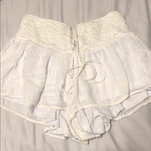 White knit high waisted shorts
